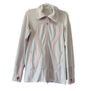 Lululemon In Stride Jacket Sz 8 | Pink & White Striped Lightweight Zip Up
